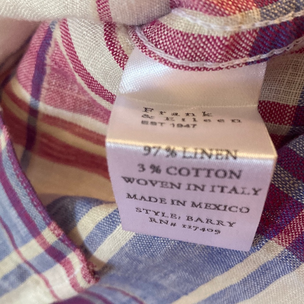 Frank & Eileen Barry Top Blue Pink Plaid Button Up Linen Blend Size XS - Picture 6 of 11